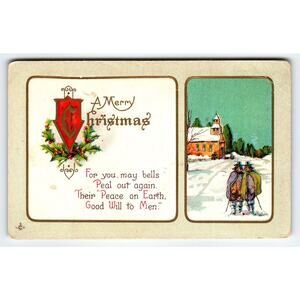 Vintage Christmas Postcard Peace on Earth Snowy Church Scene 1913